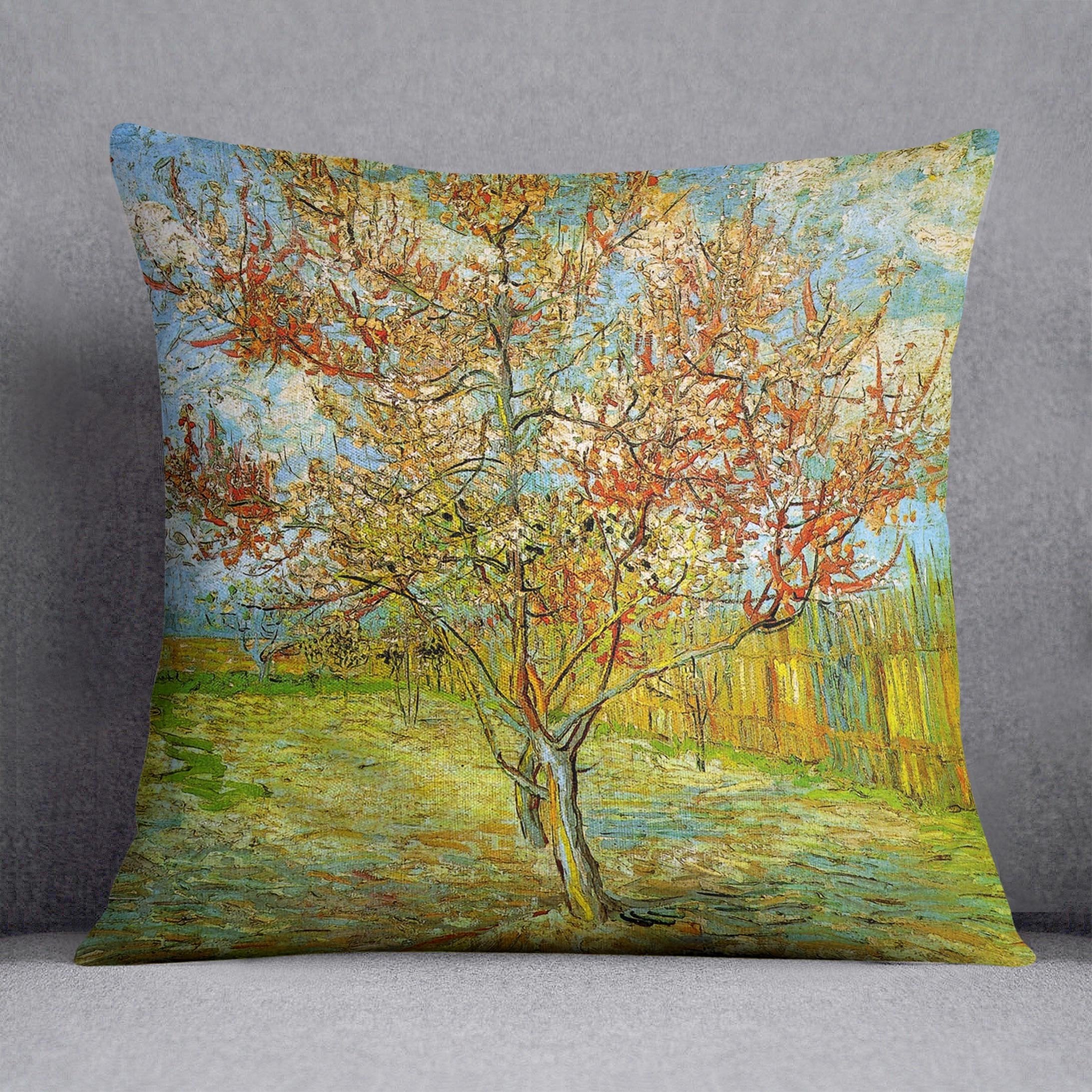 Pink Peach Tree in Blossom Reminiscence of Mauve by Van Gogh Throw Pillow