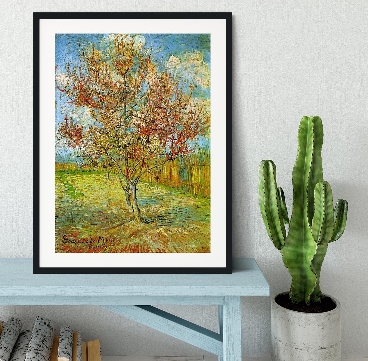 Pink Peach Tree in Blossom Reminiscence of Mauve by Van Gogh Framed Print - Canvas Art Rocks - 1