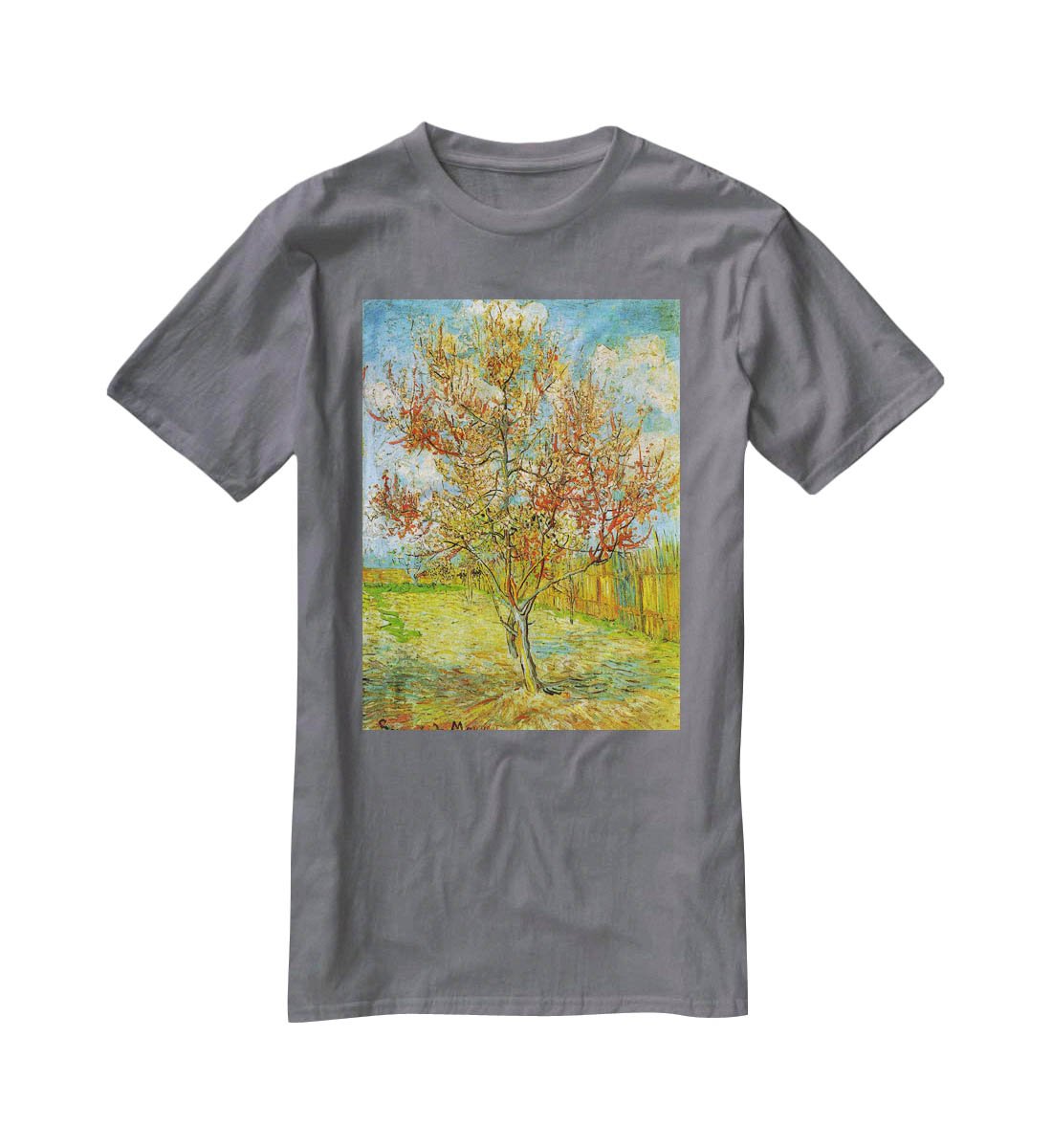 Pink Peach Tree in Blossom Reminiscence of Mauve by Van Gogh T-Shirt - Canvas Art Rocks - 3