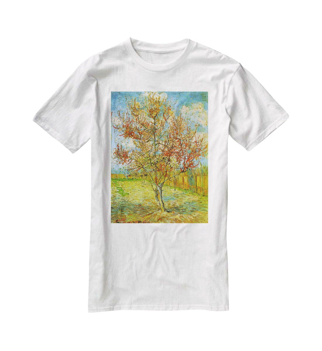 Pink Peach Tree in Blossom Reminiscence of Mauve by Van Gogh T-Shirt - Canvas Art Rocks - 5