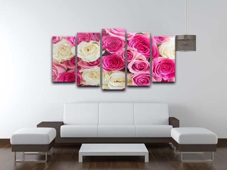 Pink and white fresh rose flowers 5 Split Panel Canvas  - Canvas Art Rocks - 3