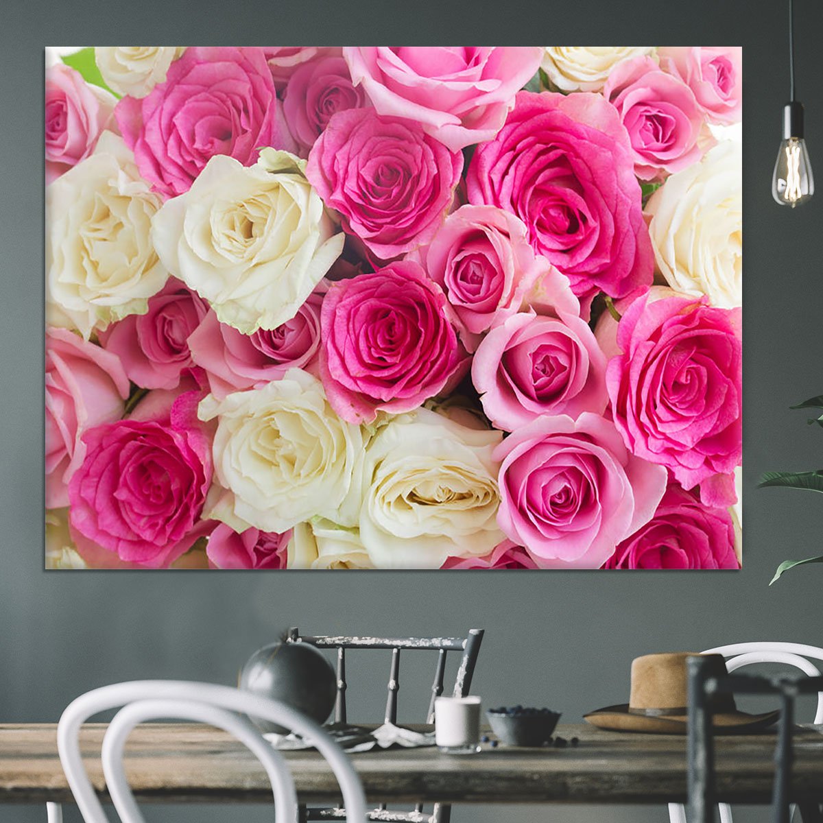 Pink and white fresh rose flowers Canvas Print or Poster
