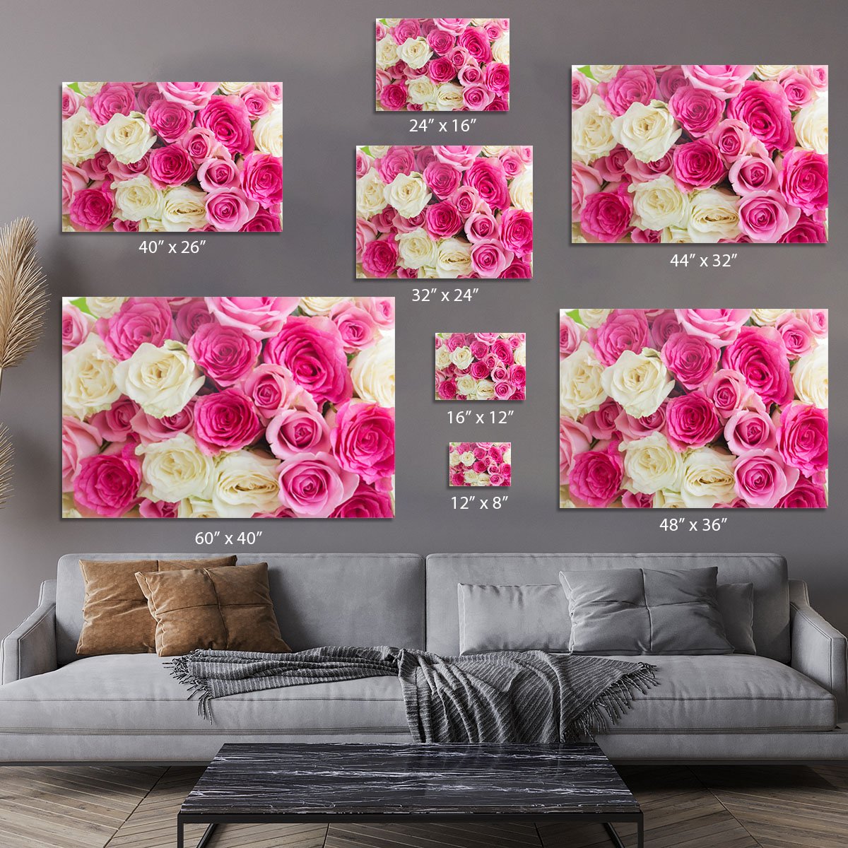 Pink and white fresh rose flowers Canvas Print or Poster