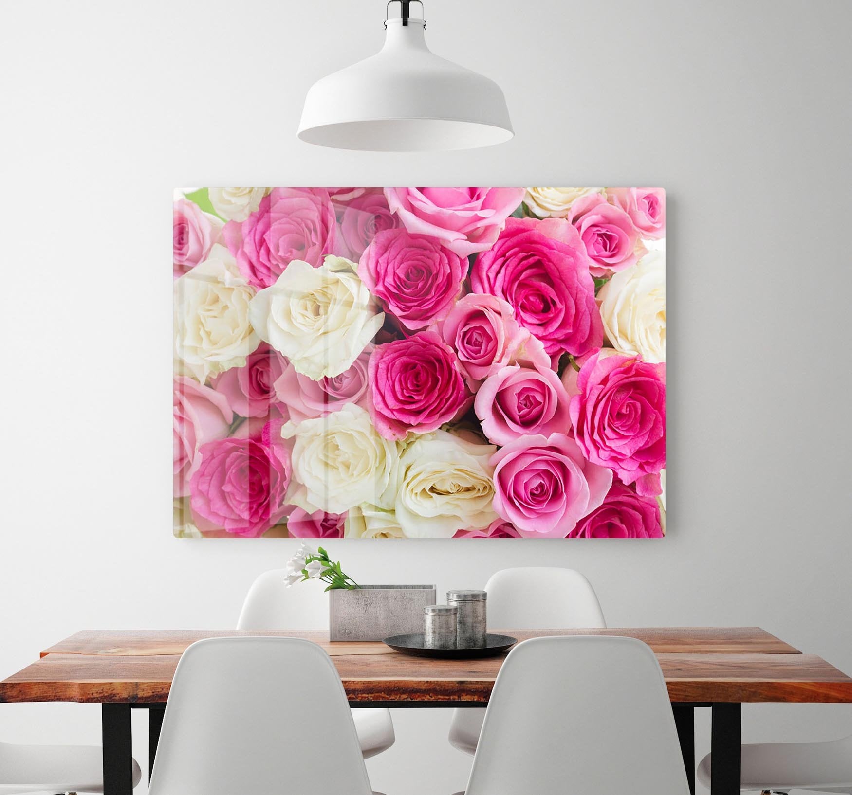 Pink and white fresh rose flowers HD Metal Print