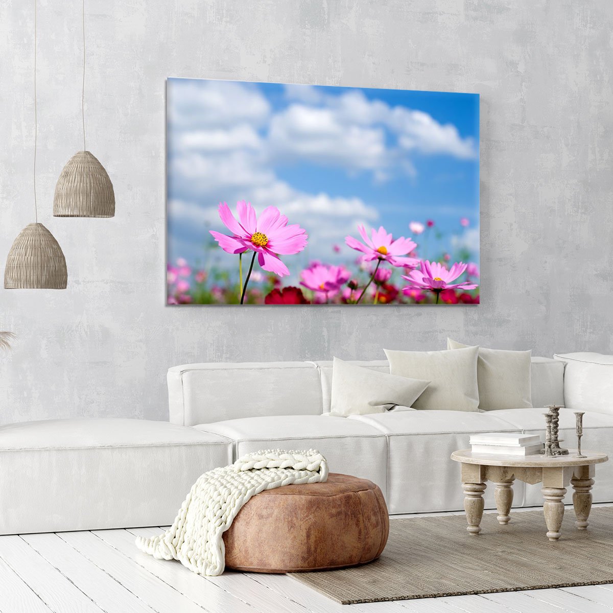 Pink cosmos field and sky Canvas Print or Poster