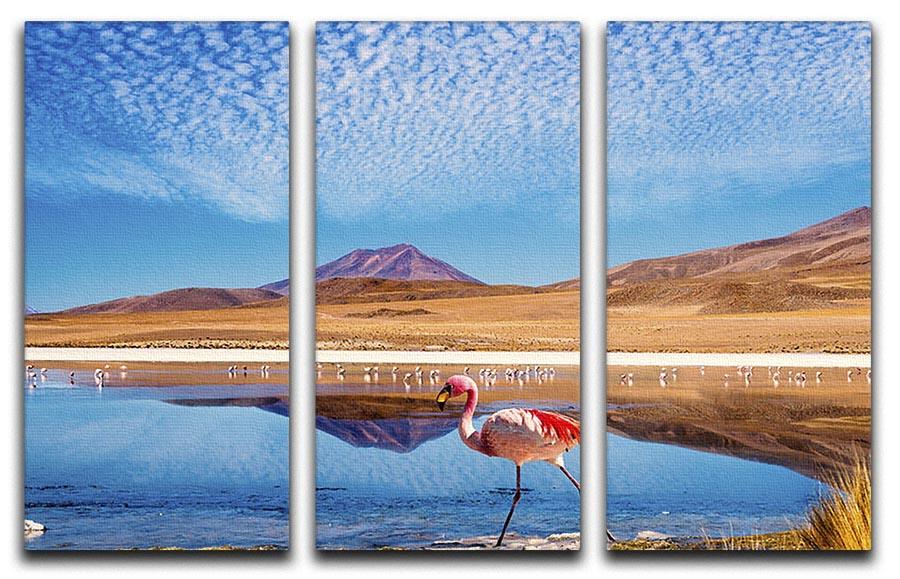 Pink flamingo walking through scene 3 Split Panel Canvas Print - Canvas Art Rocks - 1