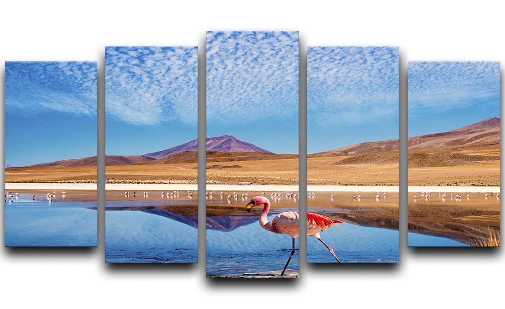 Pink flamingo walking through scene 5 Split Panel Canvas - Canvas Art Rocks - 1
