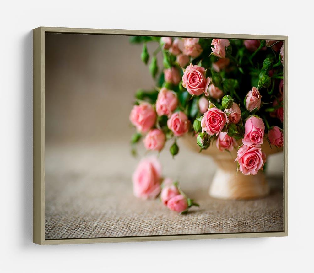 Pink roses on an old table of burlap HD Metal Print