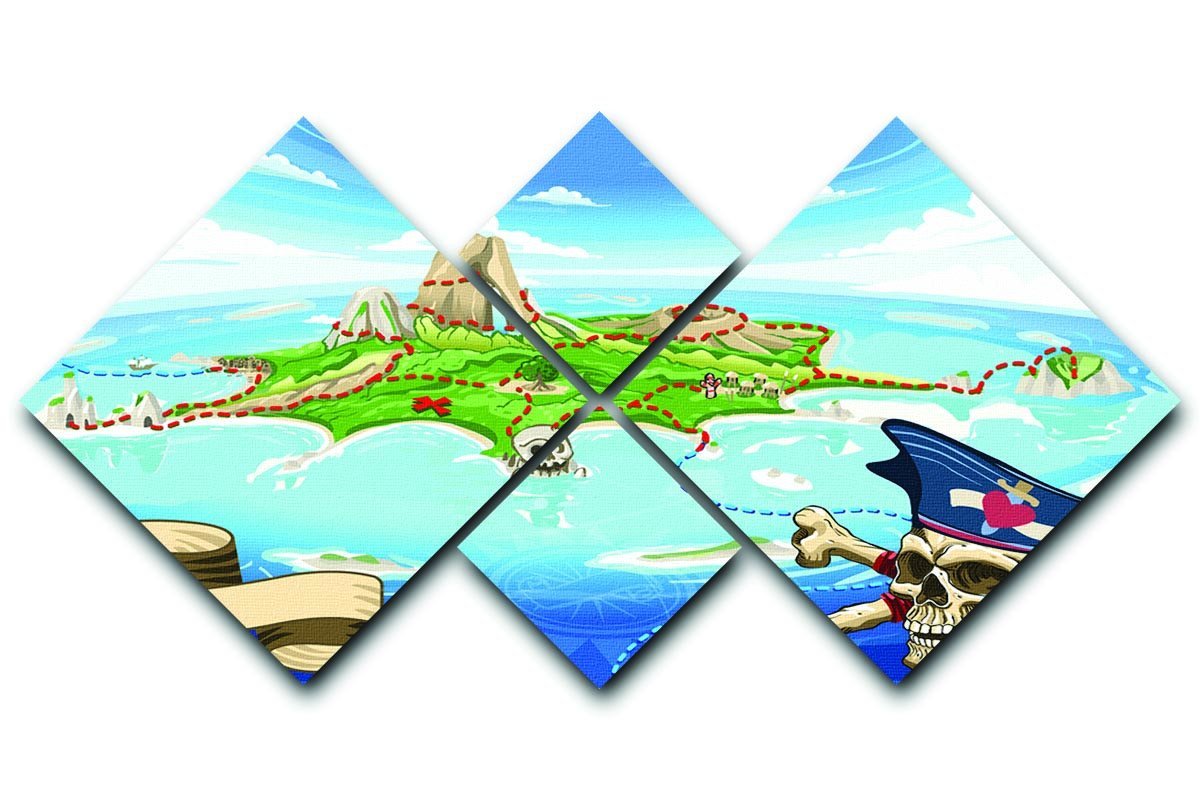 Pirate Cove Island Treasure Map 4 Square Multi Panel Canvas  - Canvas Art Rocks - 1