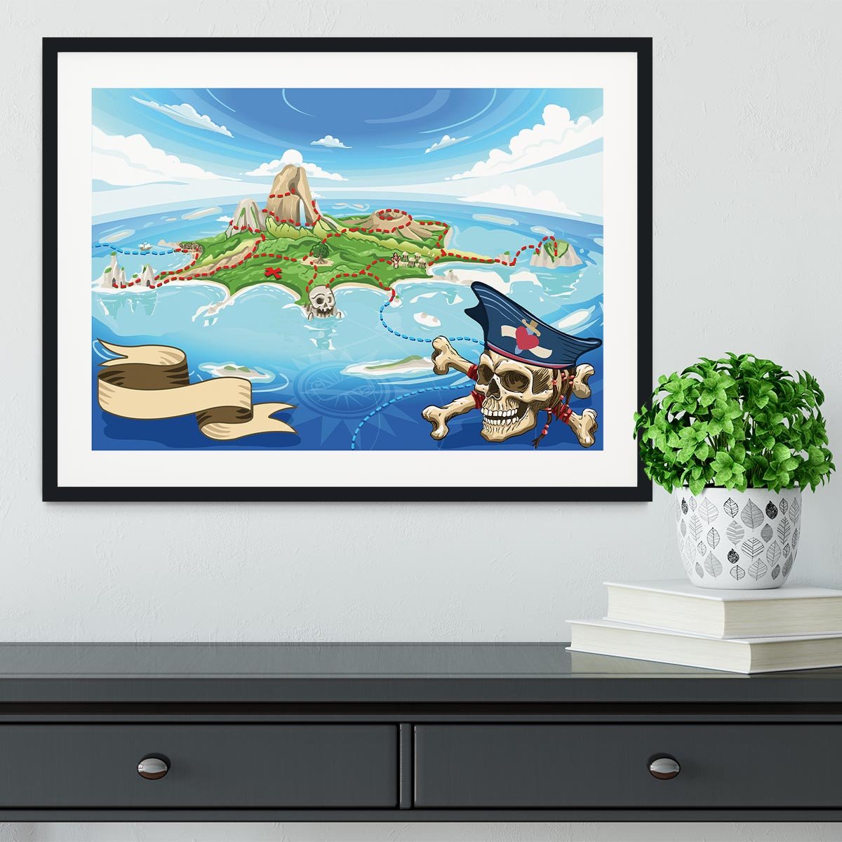Pirate Cove Island Treasure Map Framed Print - Canvas Art Rocks - 1