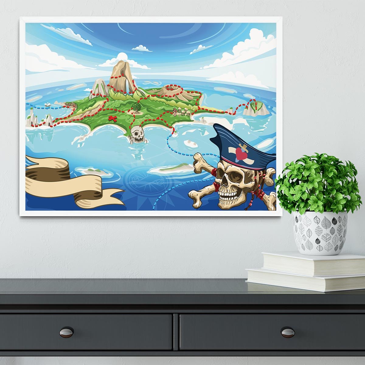 Pirate Cove Island Treasure Map Framed Print - Canvas Art Rocks -6
