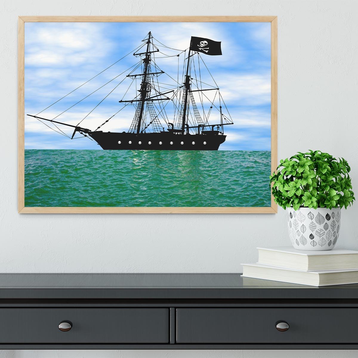 Pirate ship at anchor Framed Print - Canvas Art Rocks - 4