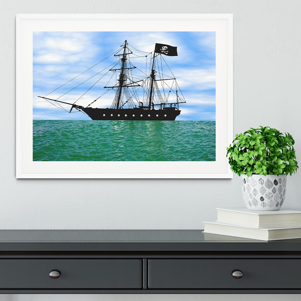 Pirate ship at anchor Framed Print - Canvas Art Rocks - 5