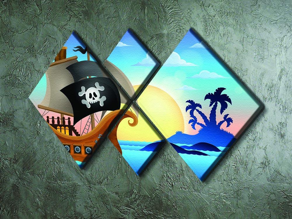 Pirate ship near small island 4 4 Square Multi Panel Canvas - Canvas Art Rocks - 2