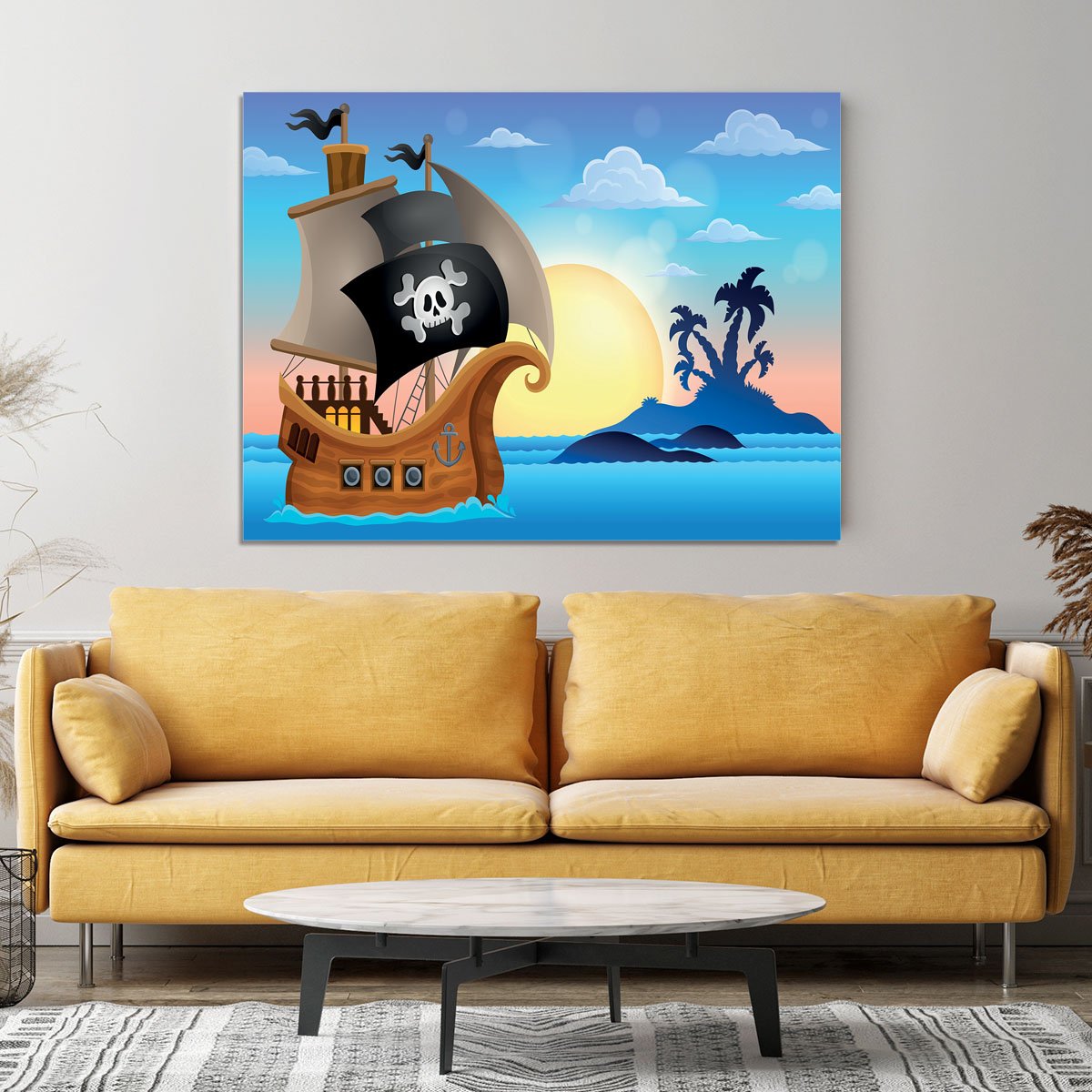 Pirate ship near small island 4 Canvas Print or Poster