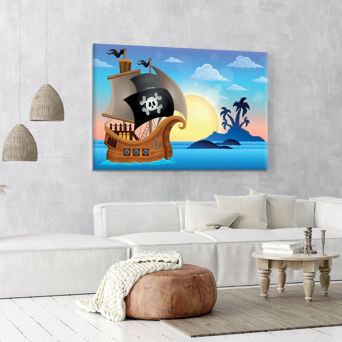 Pirate ship near small island 4 Canvas Print or Poster