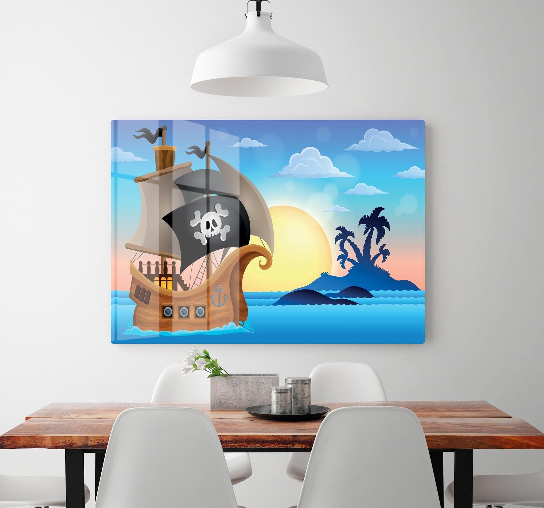 Pirate ship near small island 4 HD Metal Print