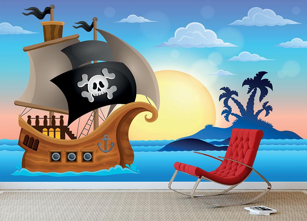 Pirate ship near small island 4 Wall Mural Wallpaper - Canvas Art Rocks - 3