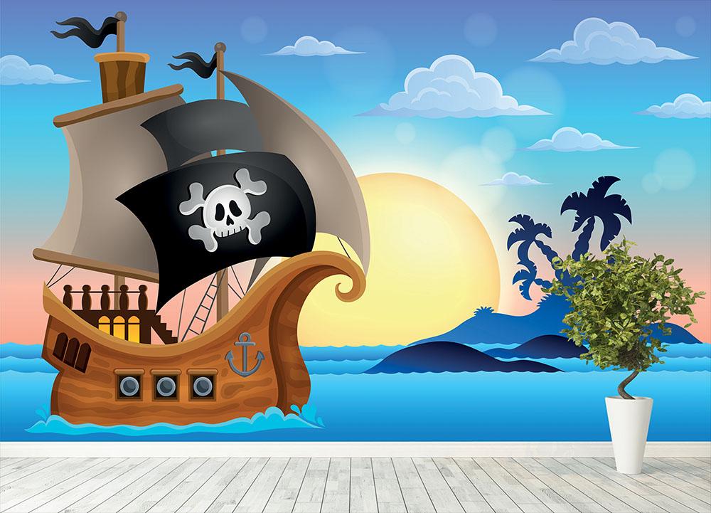 Pirate ship near small island 4 Wall Mural Wallpaper - Canvas Art Rocks - 4