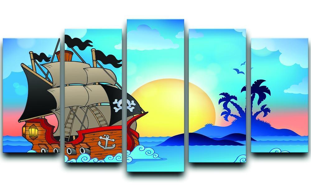 Pirate ship near small island 5 Split Panel Canvas  - Canvas Art Rocks - 1