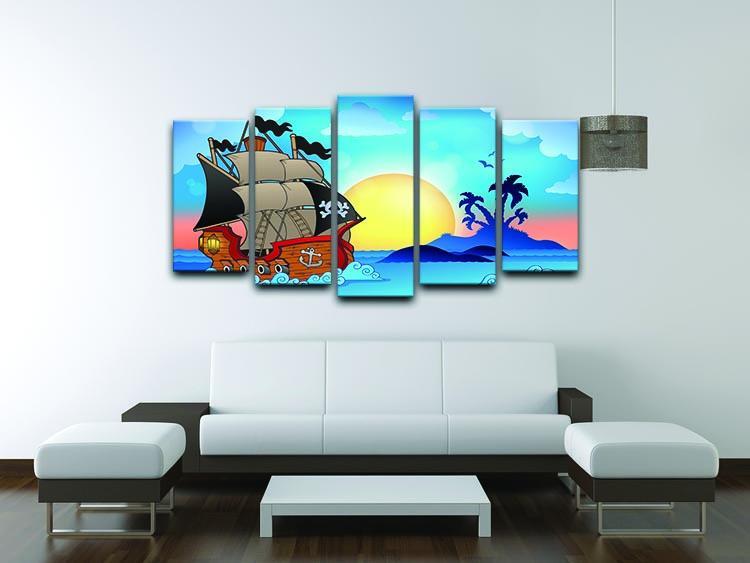 Pirate ship near small island 5 Split Panel Canvas - Canvas Art Rocks - 3