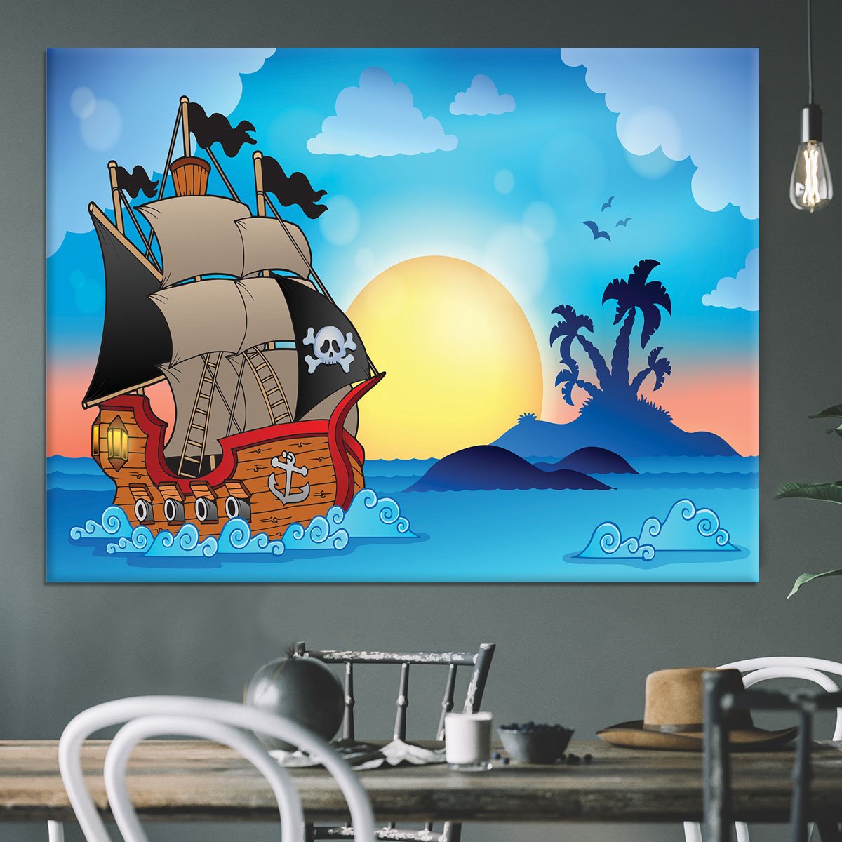 Pirate ship near small island Canvas Print or Poster