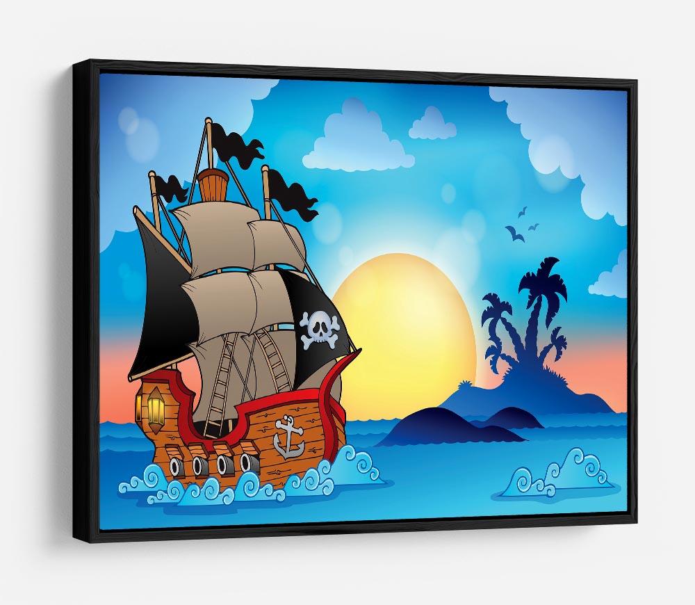 Pirate ship near small island HD Metal Print