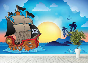 Pirate ship near small island Wall Mural Wallpaper - Canvas Art Rocks - 4