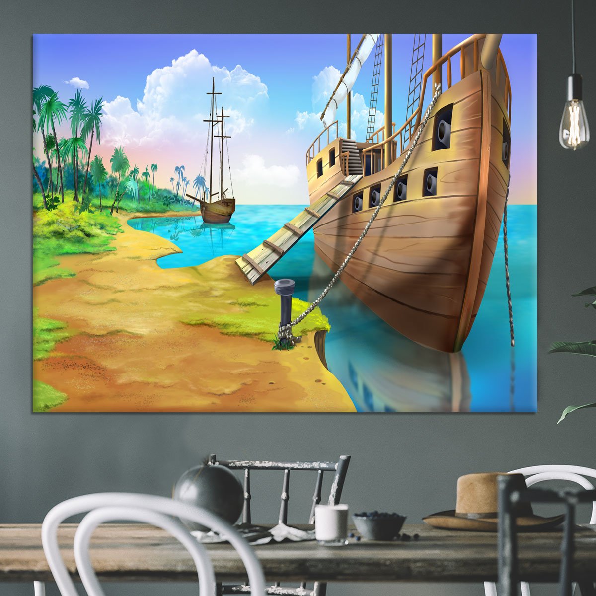 Pirate ship on the shore of the Pirate Island Canvas Print or Poster