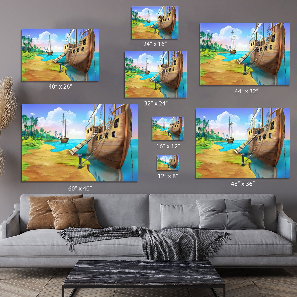 Pirate ship on the shore of the Pirate Island Canvas Print or Poster