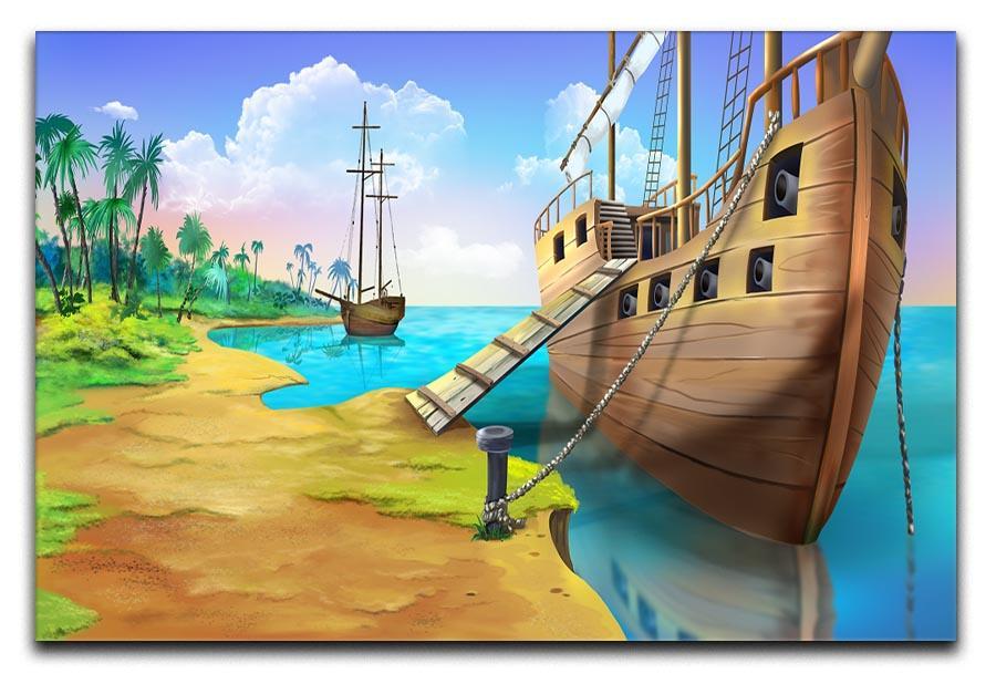 Pirate ship on the shore of the Pirate Island Canvas Print or Poster  - Canvas Art Rocks - 1