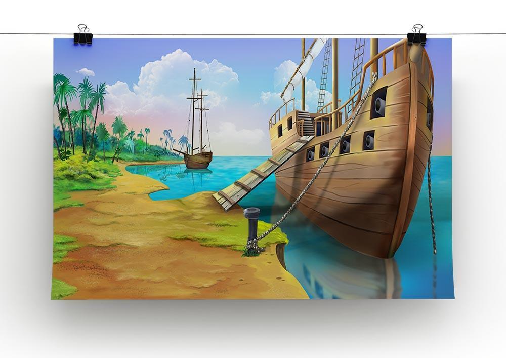 Pirate ship on the shore of the Pirate Island Canvas Print or Poster - Canvas Art Rocks - 2