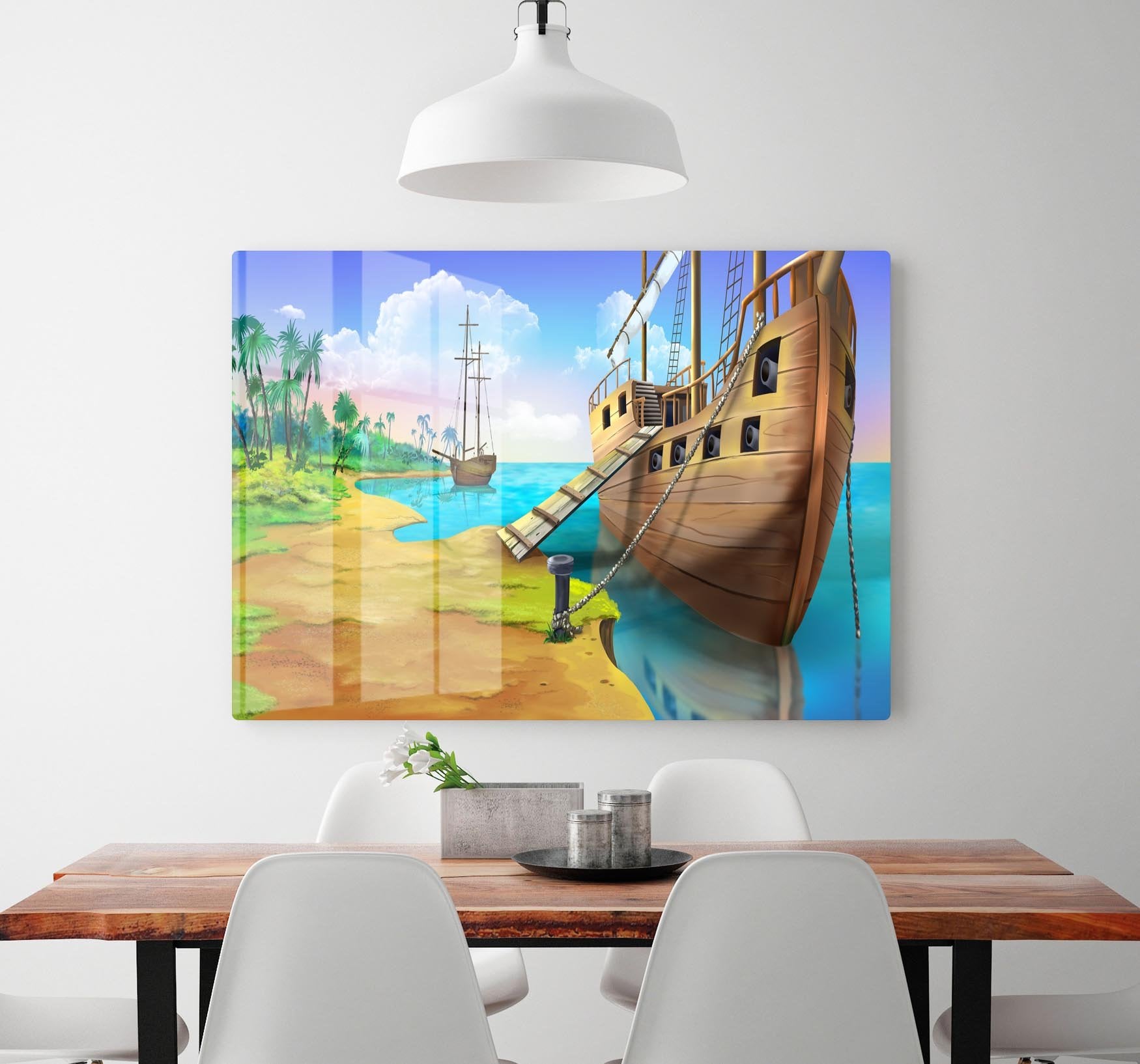 Pirate ship on the shore of the Pirate Island HD Metal Print
