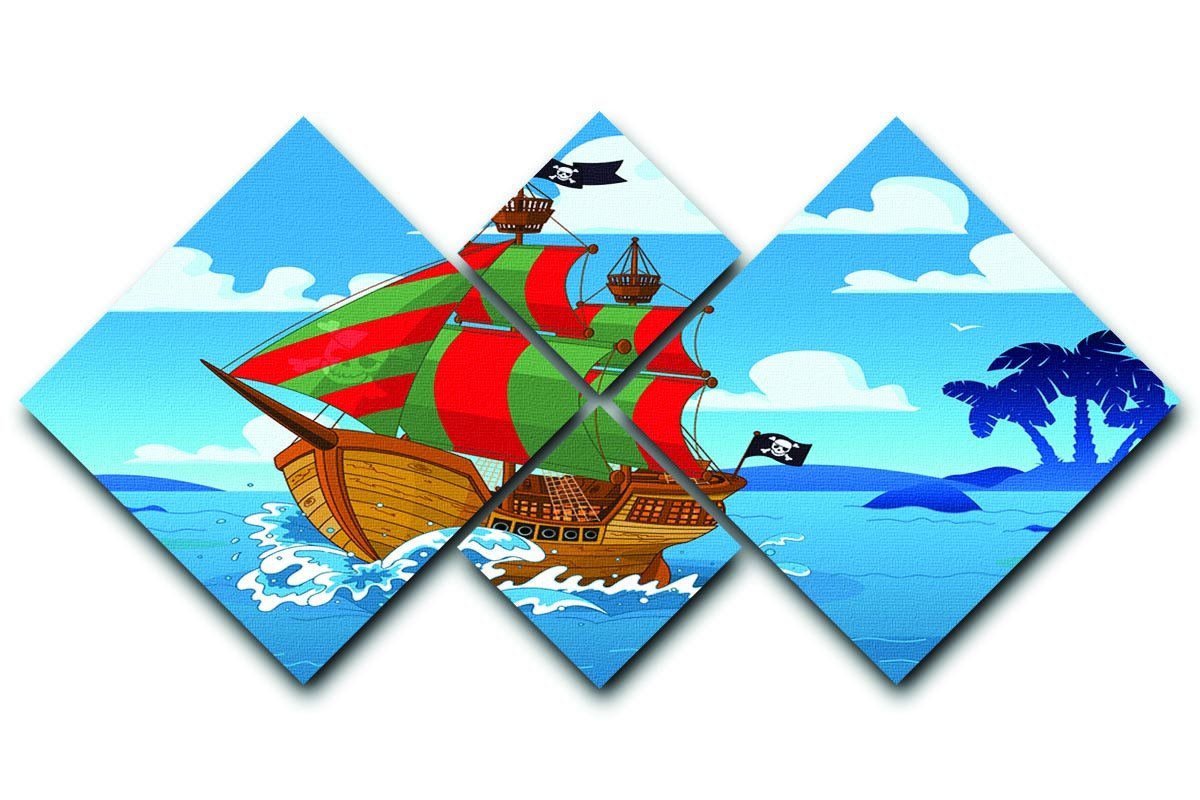 Pirate ship sails the seas 4 Square Multi Panel Canvas  - Canvas Art Rocks - 1