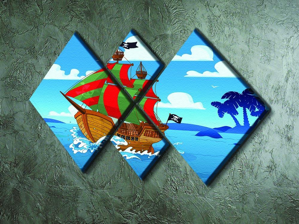 Pirate ship sails the seas 4 Square Multi Panel Canvas - Canvas Art Rocks - 2