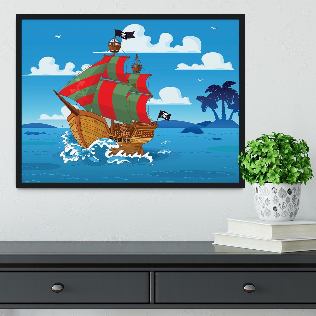 Pirate ship sails the seas Framed Print - Canvas Art Rocks - 2