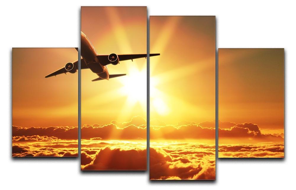 Plane takes off at sunrise 4 Split Panel Canvas  - Canvas Art Rocks - 1