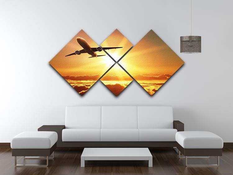 Plane takes off at sunrise 4 Square Multi Panel Canvas  - Canvas Art Rocks - 3