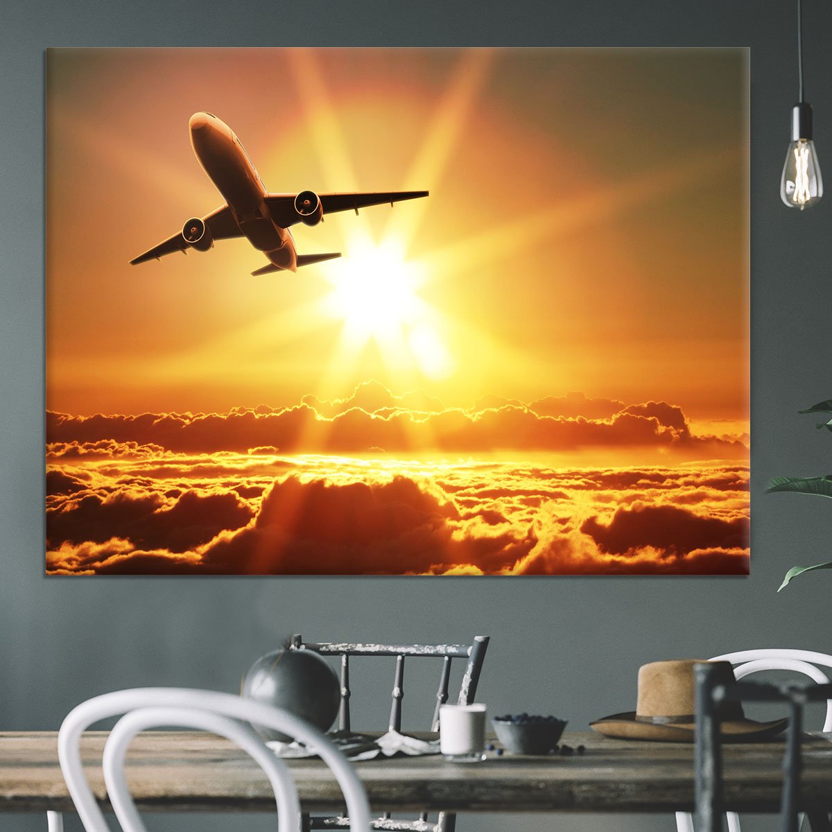 Plane takes off at sunrise Canvas Print or Poster