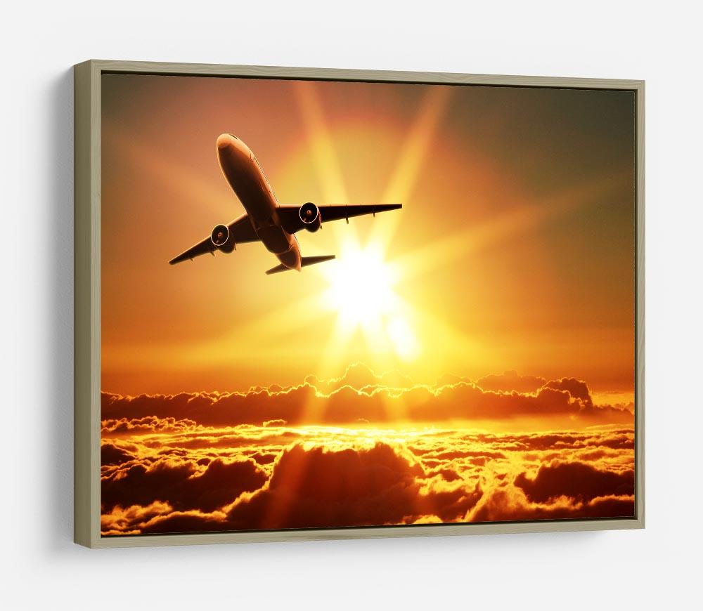 Plane takes off at sunrise HD Metal Print