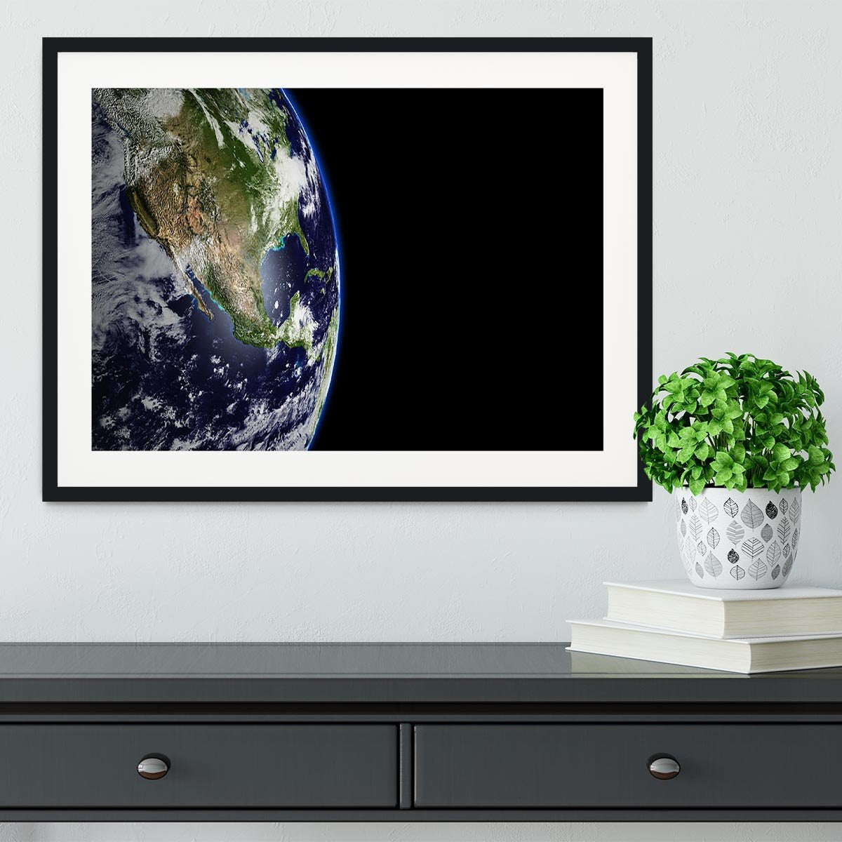 Planet Earth in universe or space Framed Print - Canvas Art Rocks - 1