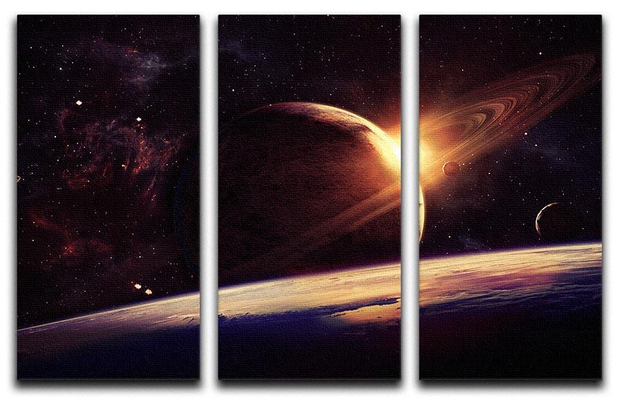 Planets over the nebulae in space 3 Split Panel Canvas Print - Canvas Art Rocks - 1
