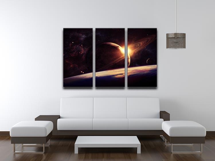 Planets over the nebulae in space 3 Split Panel Canvas Print - Canvas Art Rocks - 3