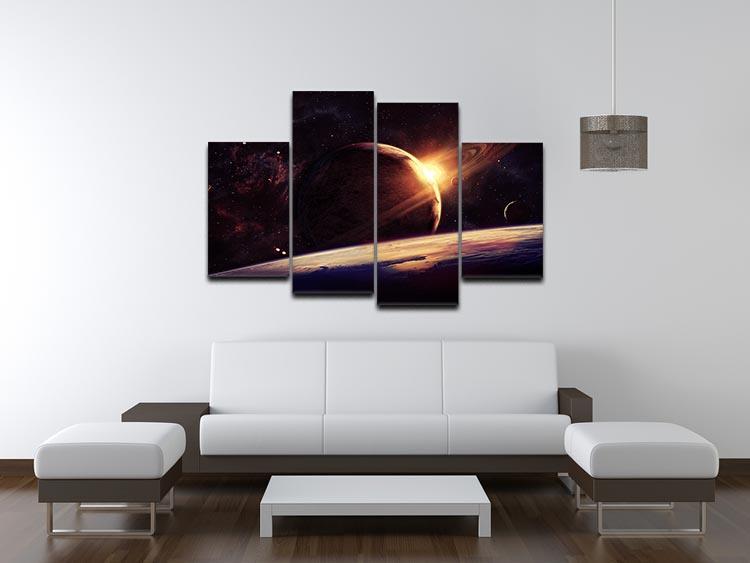 Planets over the nebulae in space 4 Split Panel Canvas - Canvas Art Rocks - 3