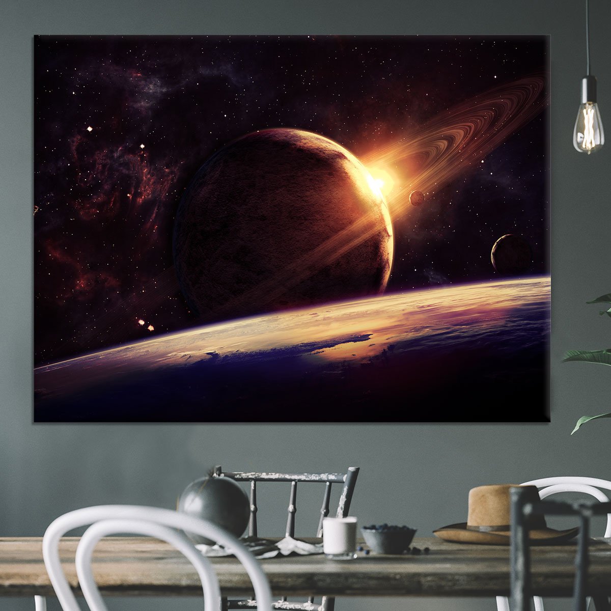 Planets over the nebulae in space Canvas Print or Poster