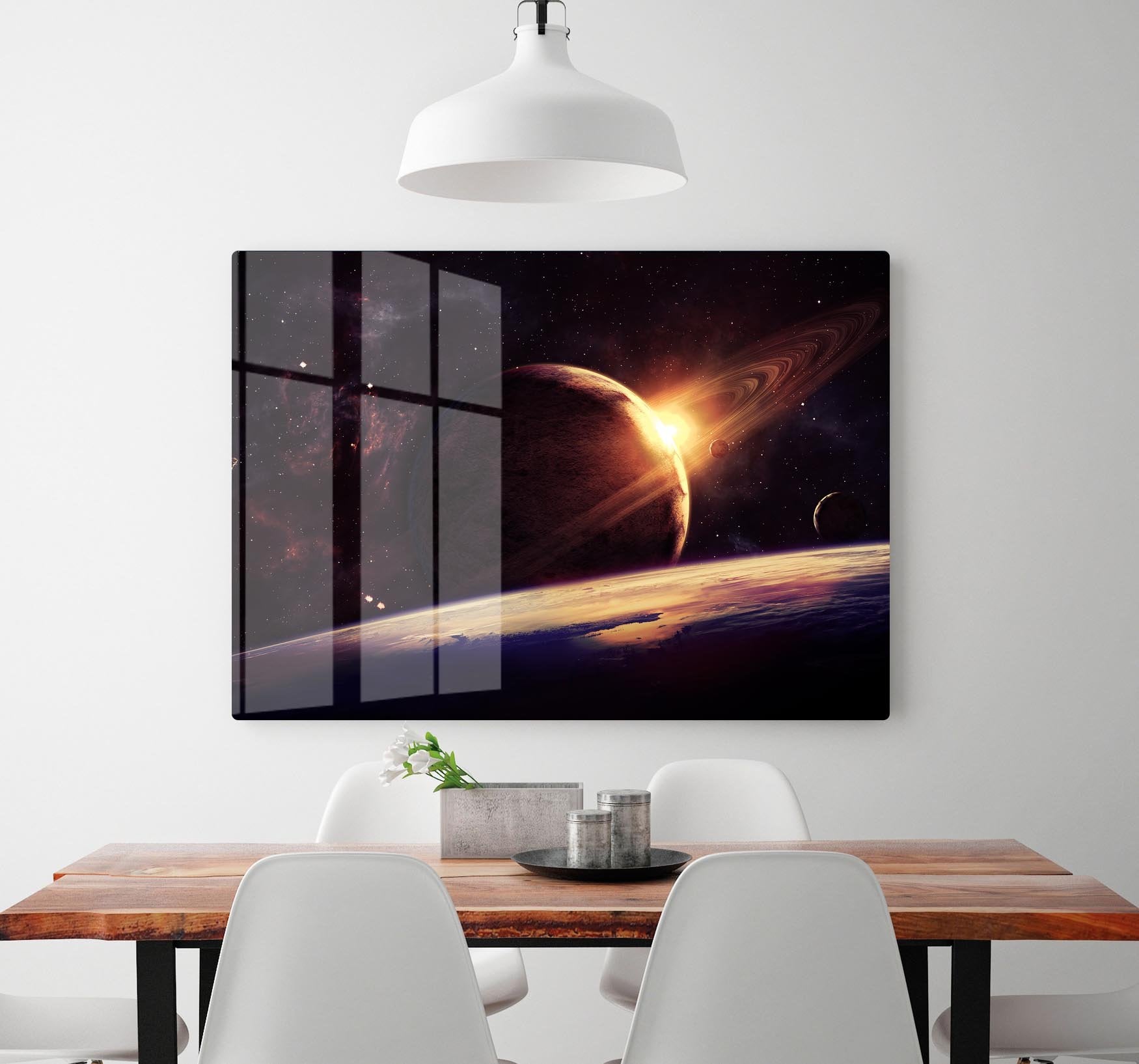 Planets over the nebulae in space HD Metal Print