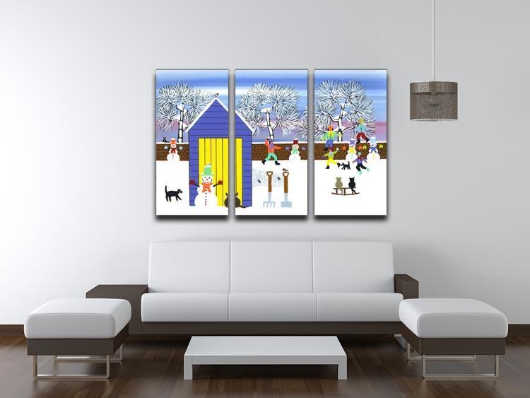 Playing in the snow by Gordon Barker 3 Split Panel Canvas Print - Canvas Art Rocks - 3
