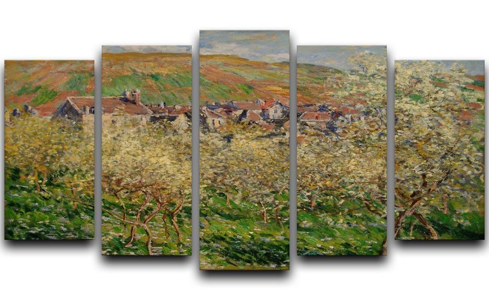 Plum trees in blossom by Monet 5 Split Panel Canvas  - Canvas Art Rocks - 1