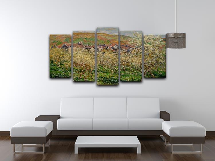 Plum trees in blossom by Monet 5 Split Panel Canvas - Canvas Art Rocks - 3