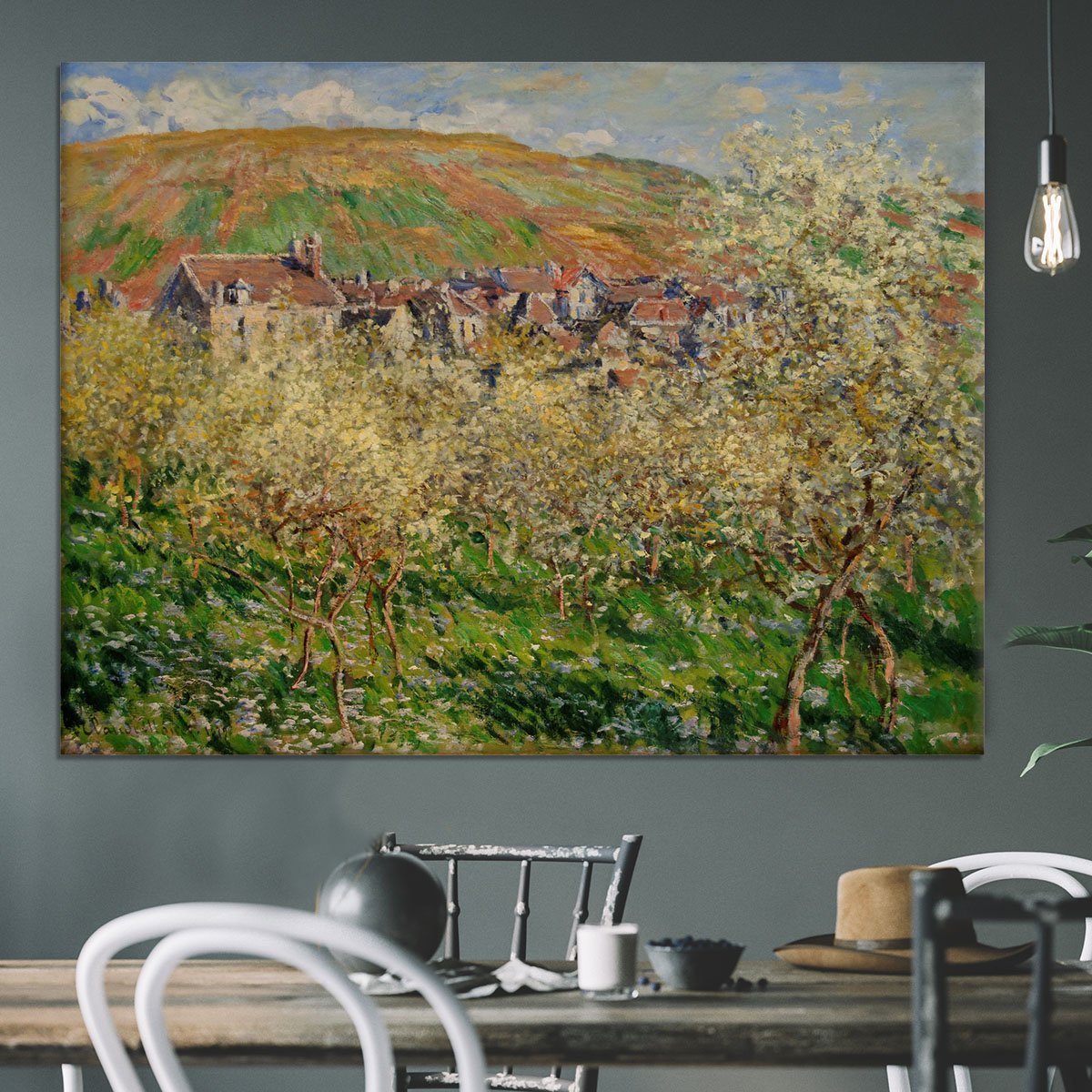 Plum trees in blossom by Monet Canvas Print or Poster